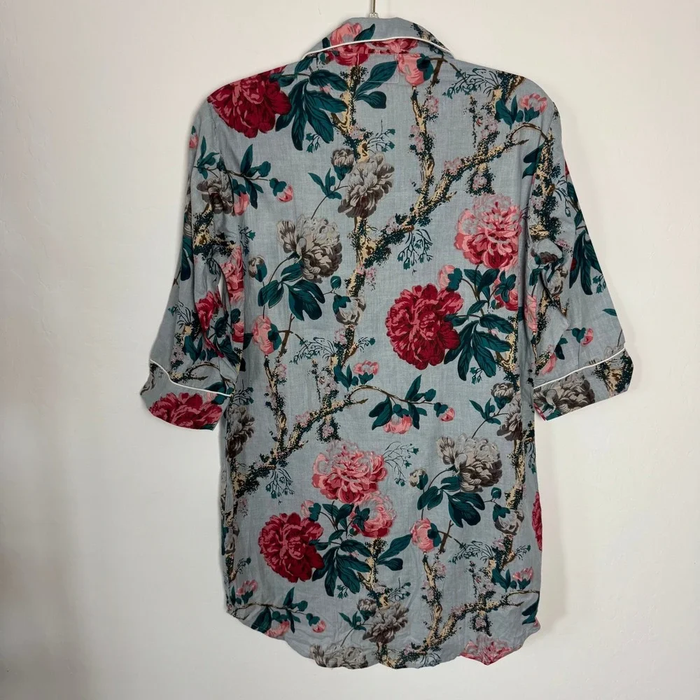 Lot of 2 Victoria Dunn Women's Cotton Sleep Shirt‎ Tropical Floral Print S